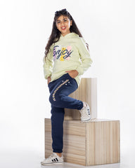 Girls Cotton Sweatshirt & Jogger Set | Light Green - Remint Kids Fashion