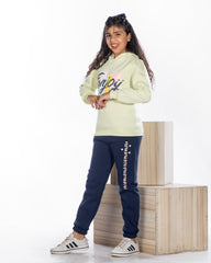 Girls Cotton Sweatshirt & Jogger Set | Light Green - Remint Kids Fashion