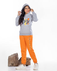 Girls Cotton Sweatshirt & Jogger Set | Grey - Remint Kids Fashion