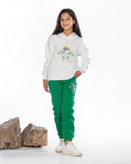 Girls Cotton Sweatshirt & Jogger Set | White - Remint Kids Fashion