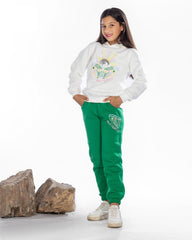 Girls Cotton Sweatshirt & Jogger Set | White - Remint Kids Fashion