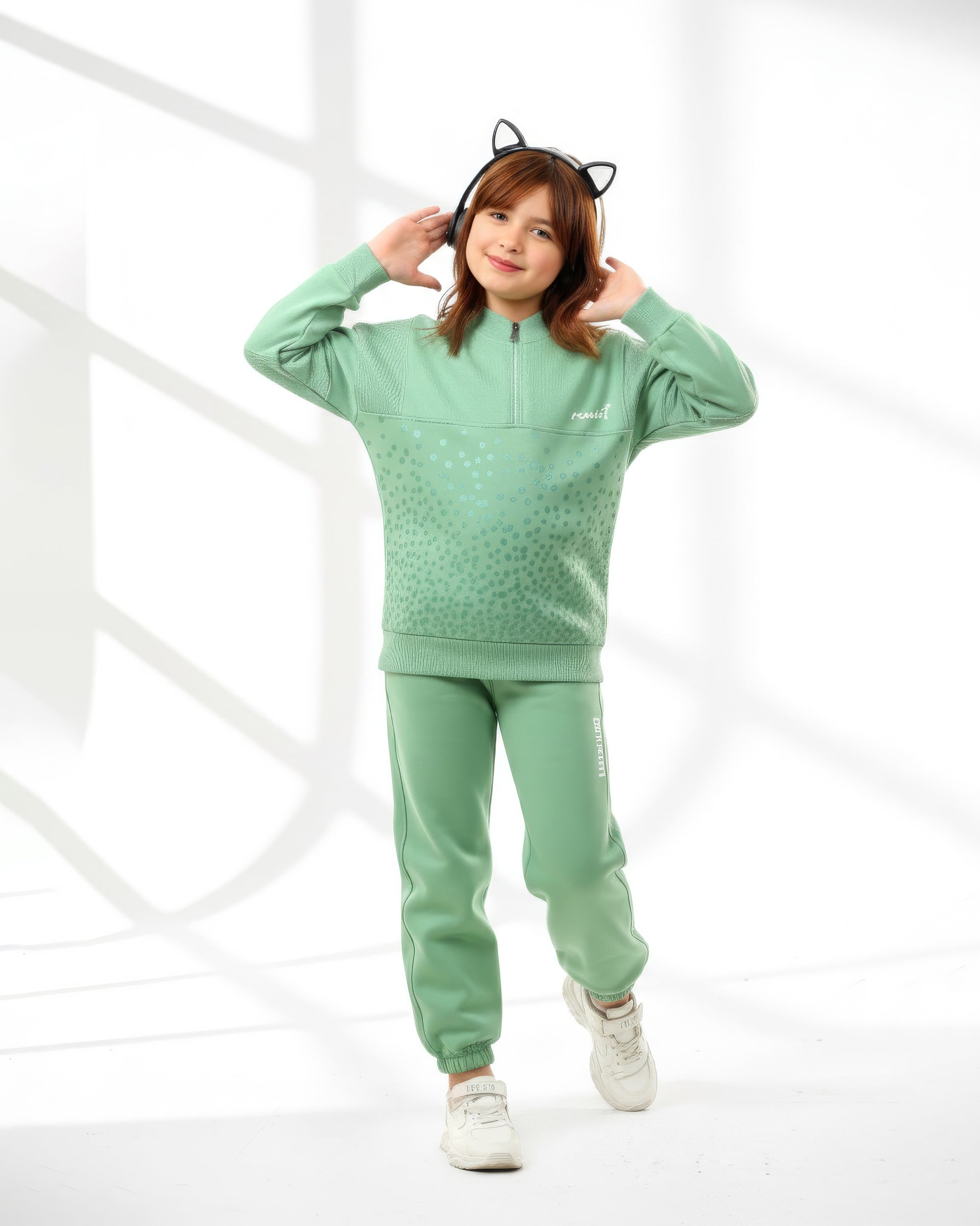 Girls Half-Zip Printed Set | Mint - Remint Kids Fashion