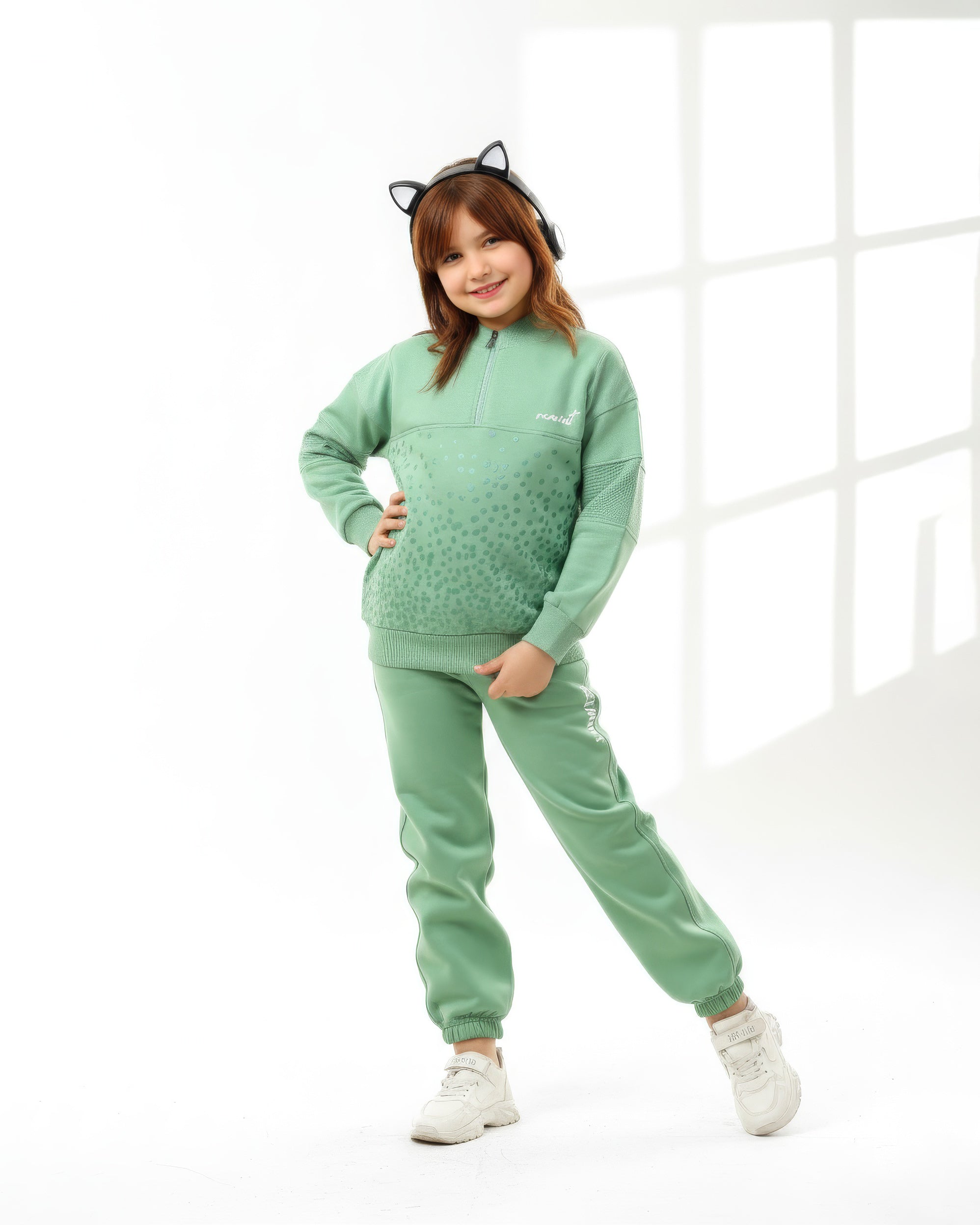 Girls Half-Zip Printed Set | Mint - Remint Kids Fashion