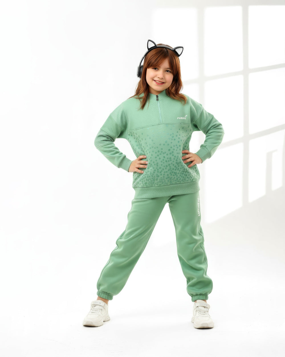 Girls Half-Zip Printed Set | Mint - Remint Kids Fashion