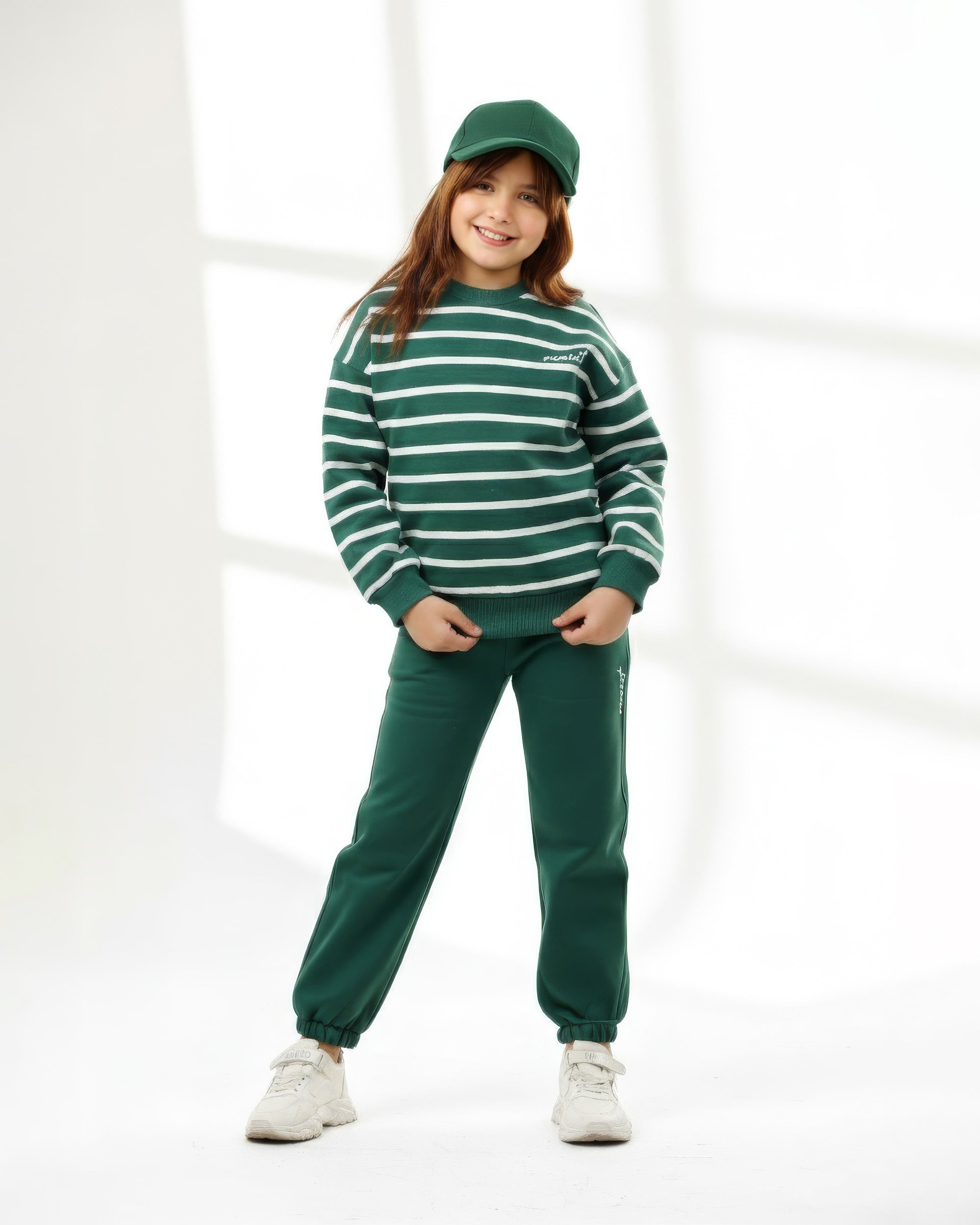 Girls Striped Set | Green - Remint Kids Fashion