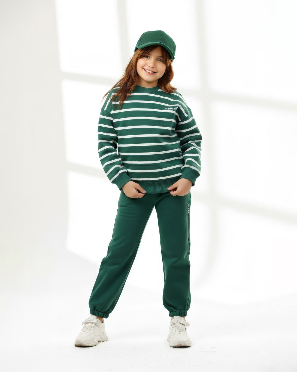 Girls Striped Set | Green - Remint Kids Fashion