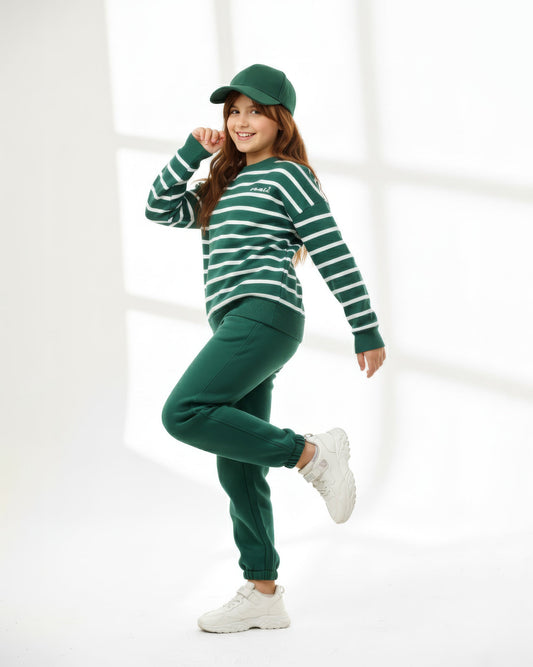 Girls Striped Set | Green - Remint Kids Fashion