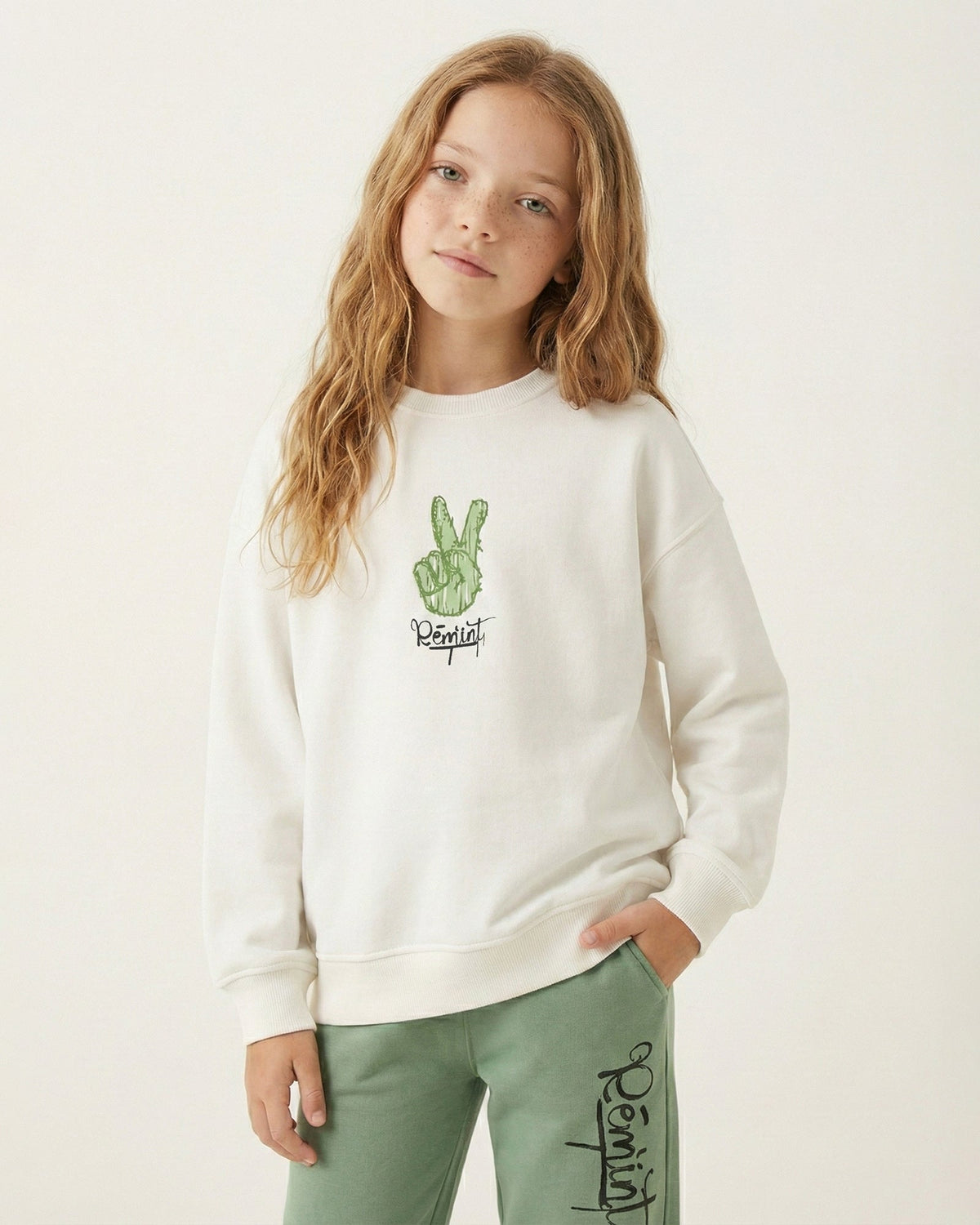 Girls Peace Print Set | Off-White - Remint Kids Fashion