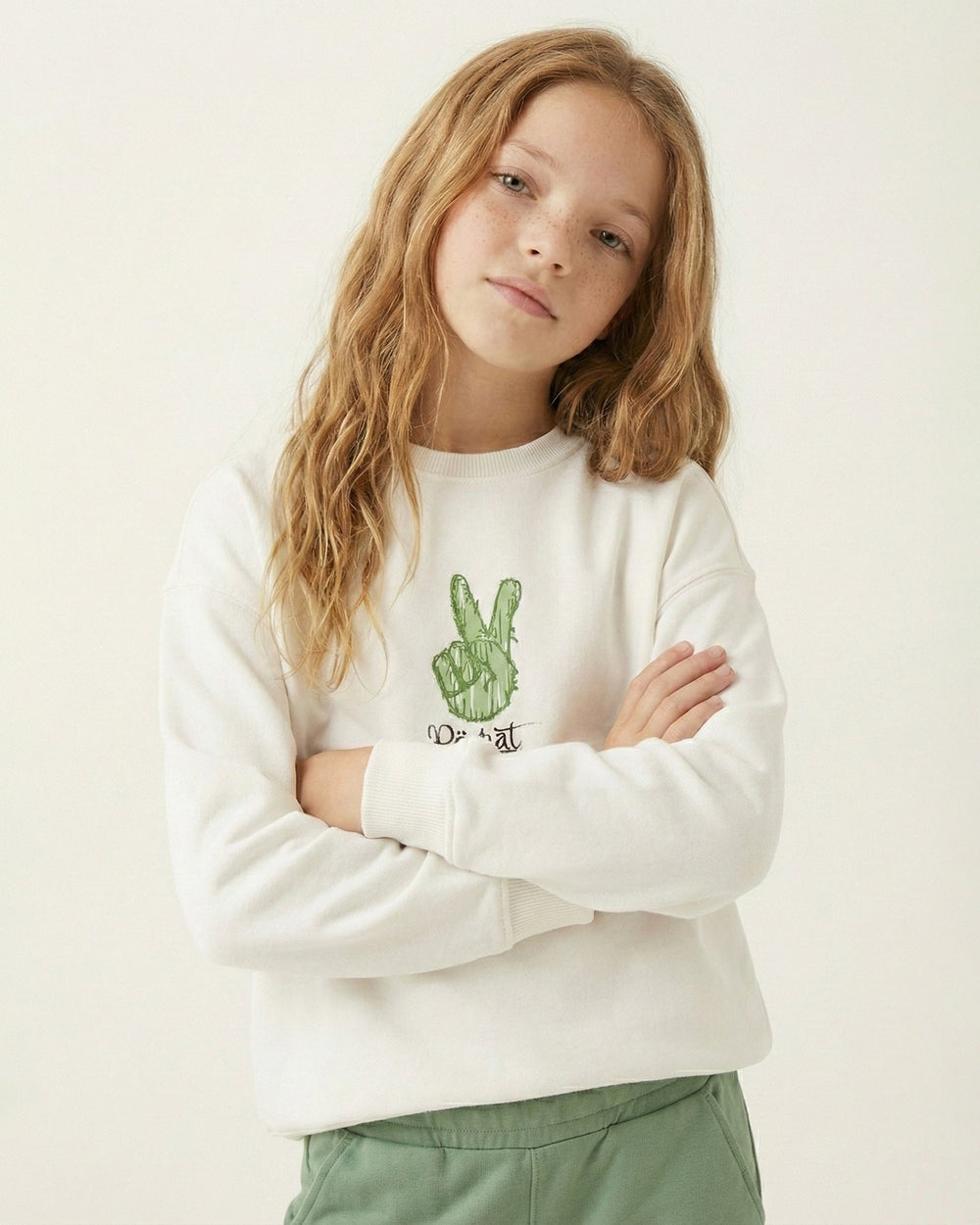Girls Peace Print Set | Off-White - Remint Kids Fashion