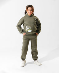 Girls Mickey Printed Set | Olive Green - Remint Kids Fashion