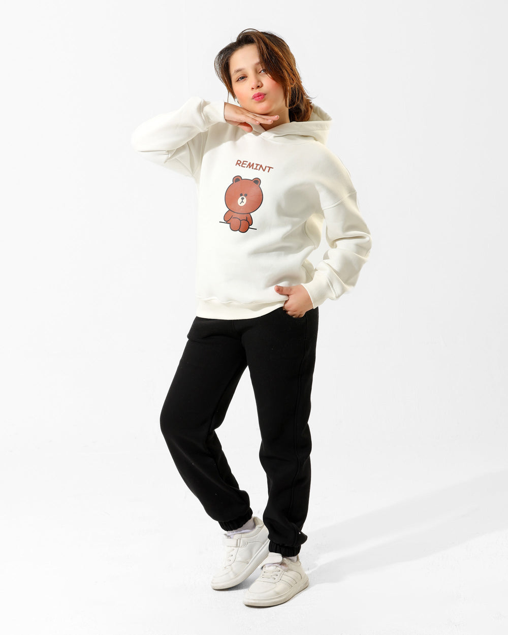Girls Bear Print Set | Off-White - Remint Kids Fashion