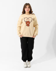Girls Bear Heart Print Set | Beige - Remint Kids Fashion
