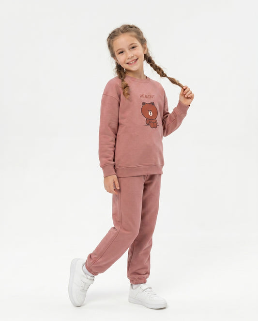 Girls Brown Bear Graphic Set | Mocha Brown - Remint Kids Fashion
