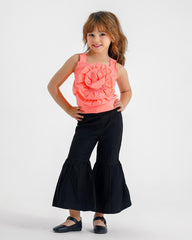 Girls 3D Flower Crop Top & Flare Pants Set