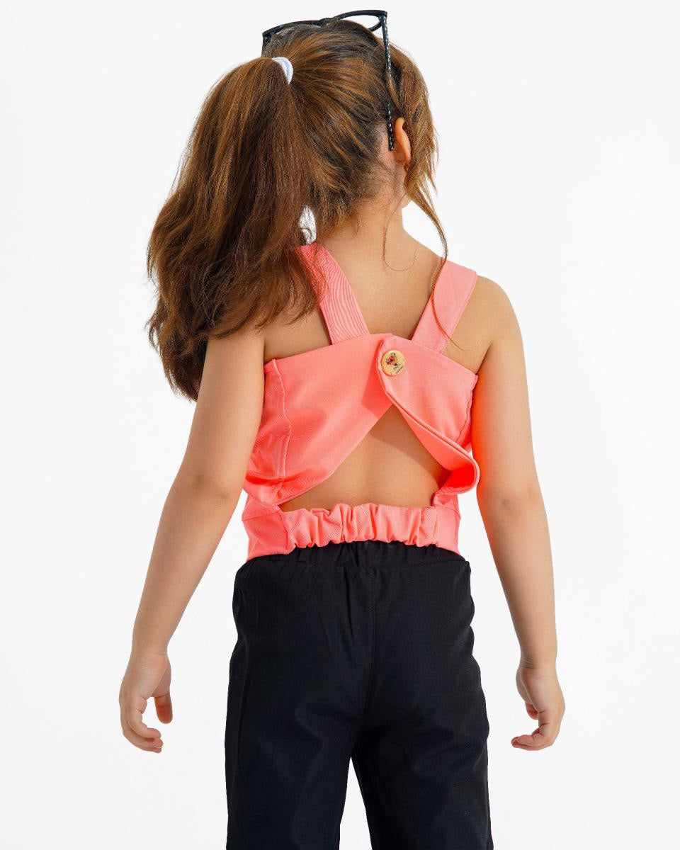 Girls 3D Flower Crop Top & Flare Pants Set