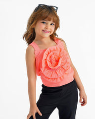 Girls 3D Flower Crop Top & Flare Pants Set