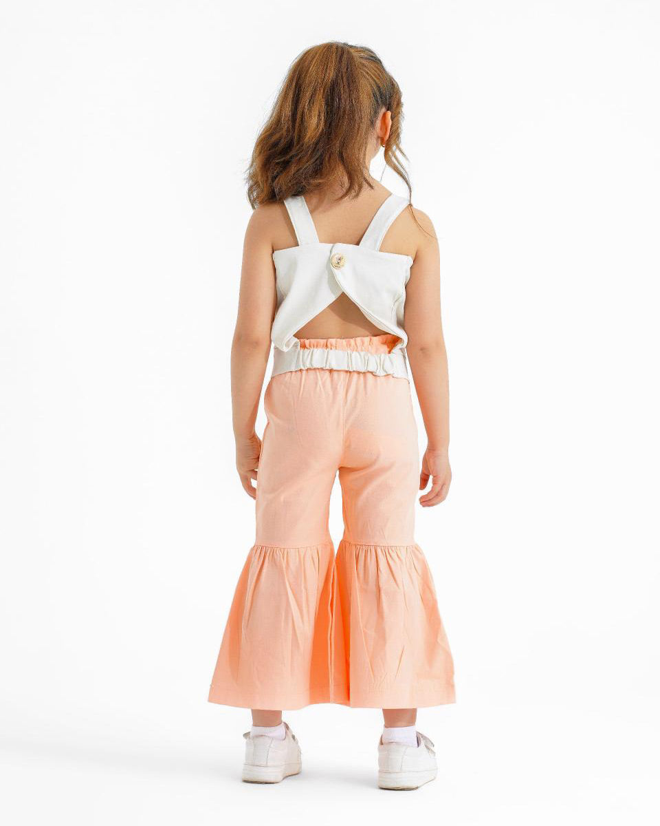 Girls 3D Flower Crop Top & Flare Pants Set