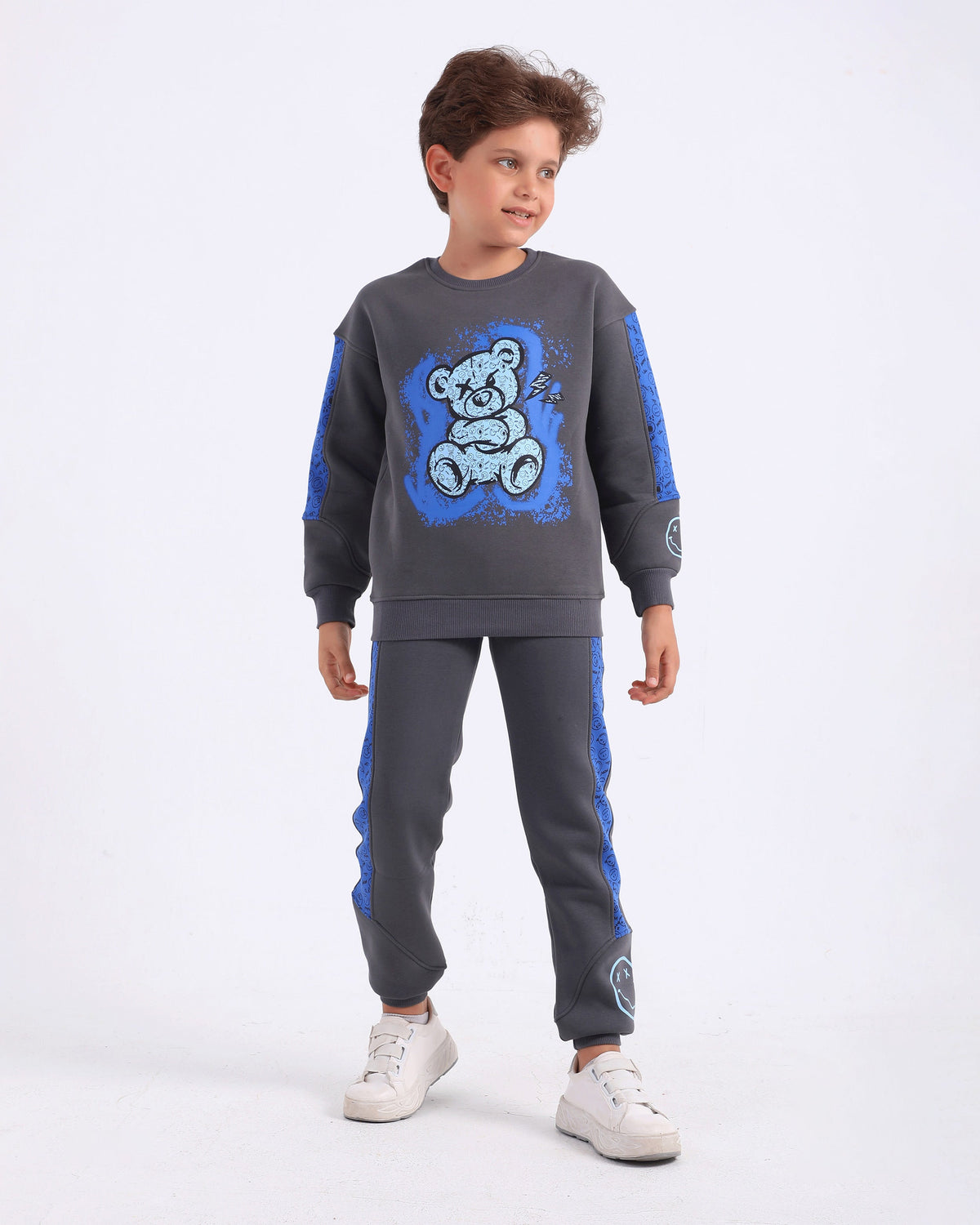 Boys Cotton Sweatshirt & Jogger Set | Grey - Remint Kids Fashion