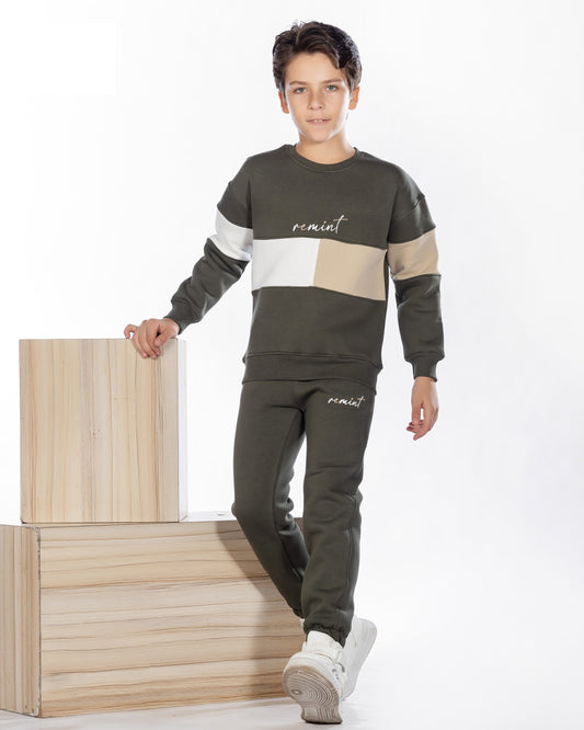 Boys Cotton Sweatshirt & Jogger Set | Grey - Remint Kids Fashion