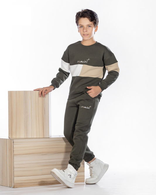 Boys Cotton Sweatshirt & Jogger Set | Grey - Remint Kids Fashion