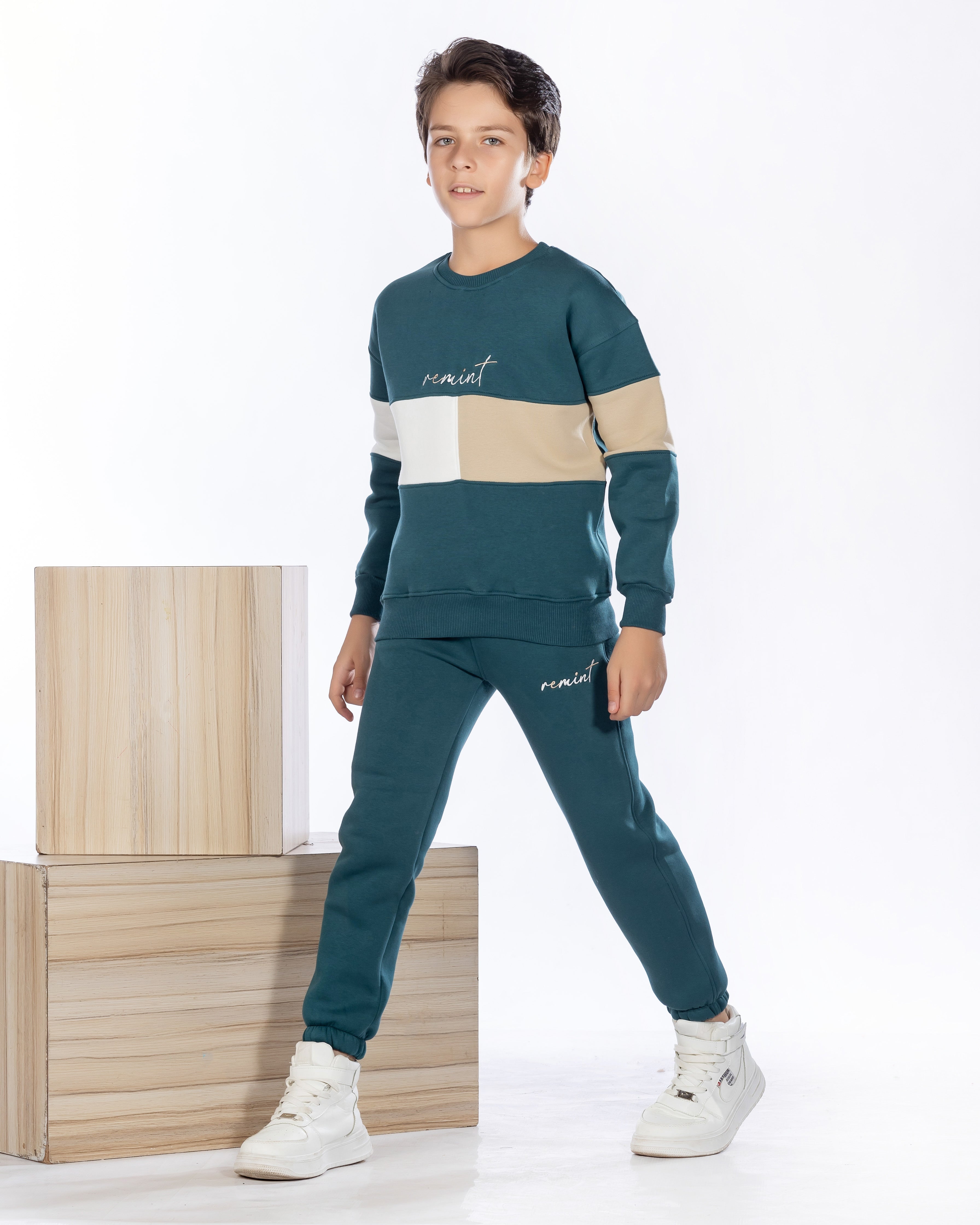 Boys Cotton Sweatshirt & Jogger Set | Black - Remint Kids Fashion
