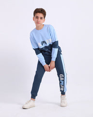 Boys Cotton Sweatshirt & Jogger Set | Light Blue - Remint Kids Fashion