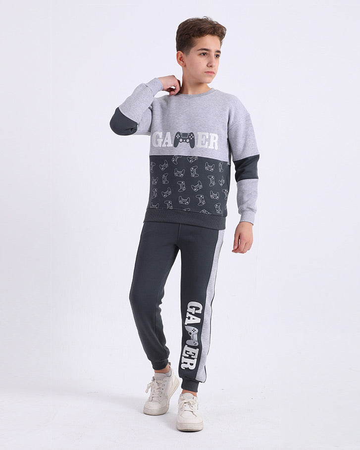 Boys Cotton Sweatshirt & Jogger Set | Grey - Remint Kids Fashion
