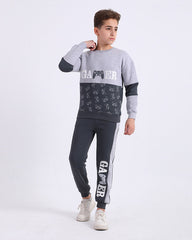 Boys Cotton Sweatshirt & Jogger Set | Grey - Remint Kids Fashion
