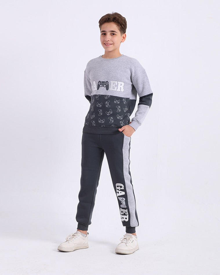 Boys Cotton Sweatshirt & Jogger Set | Grey - Remint Kids Fashion