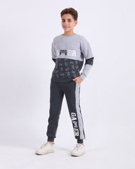 Boys Cotton Sweatshirt & Jogger Set | Grey - Remint Kids Fashion