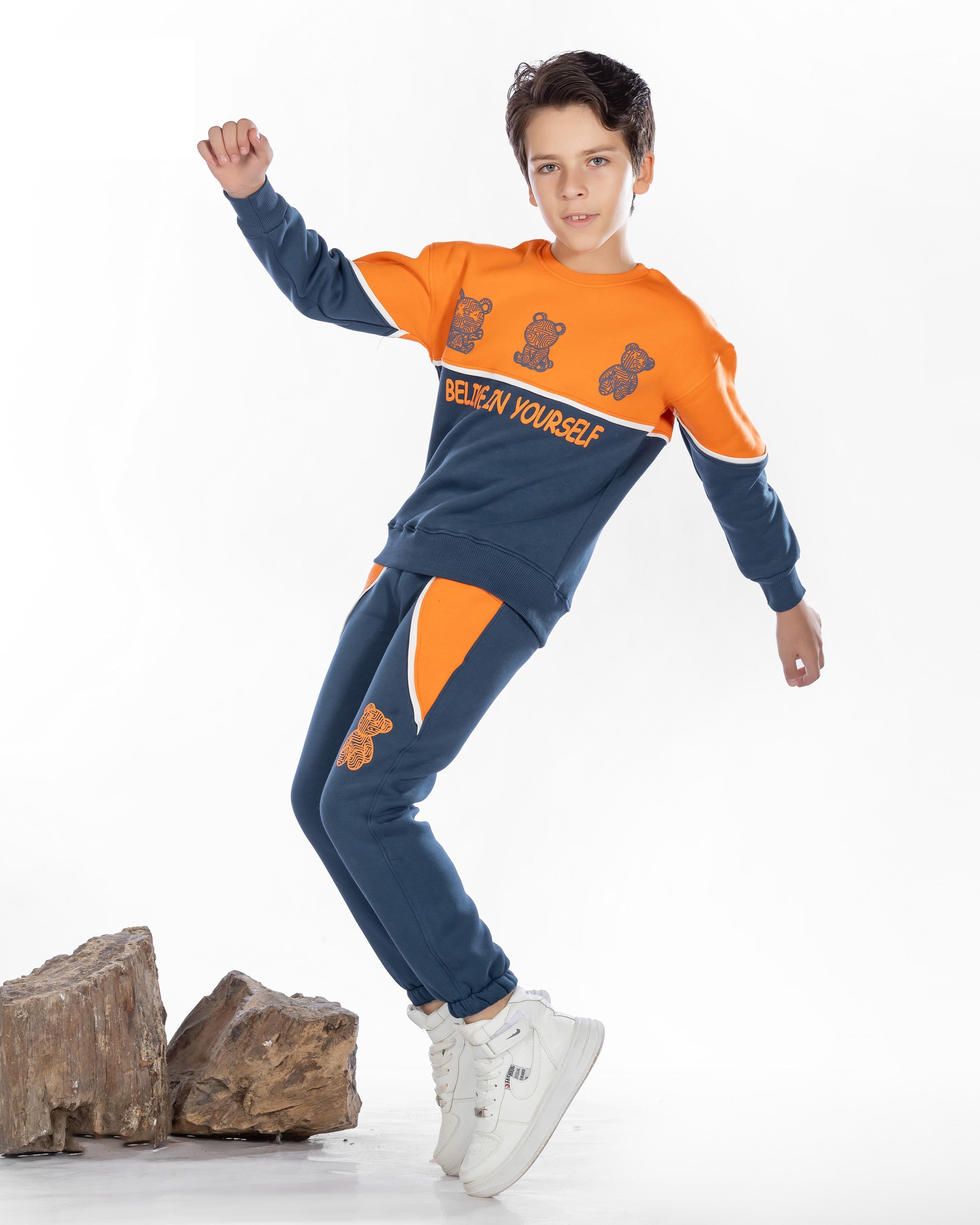Boys Cotton Sweatshirt & Jogger Set | Orange - Remint Kids Fashion