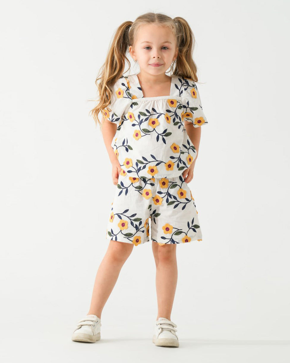 Girls Floral Print Top & Shorts Set | Patterned - Remint Kids Fashion