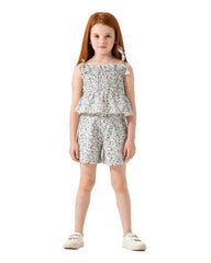 Girls Smocked Floral Top & Shorts Set | Mint - Remint Kids Fashion