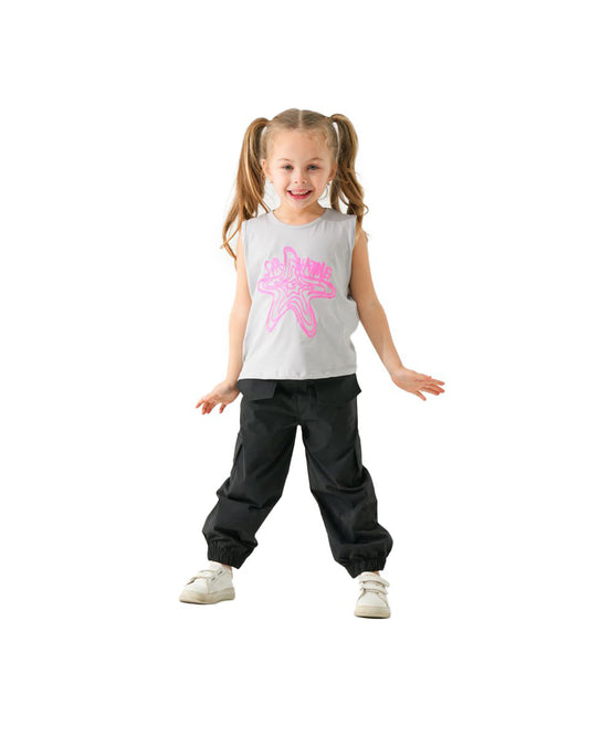 Girls Star Graphic Casual Set | Grey - Remint Kids Fashion