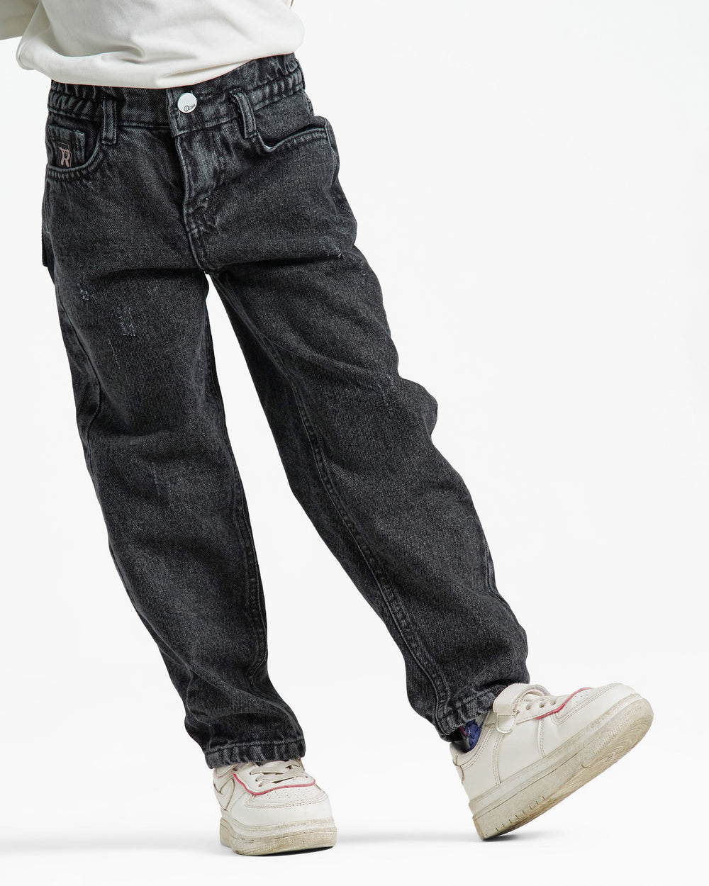 Girls Relaxed Fit Distressed Jeans | Black Wash - Remint Kids Fashion