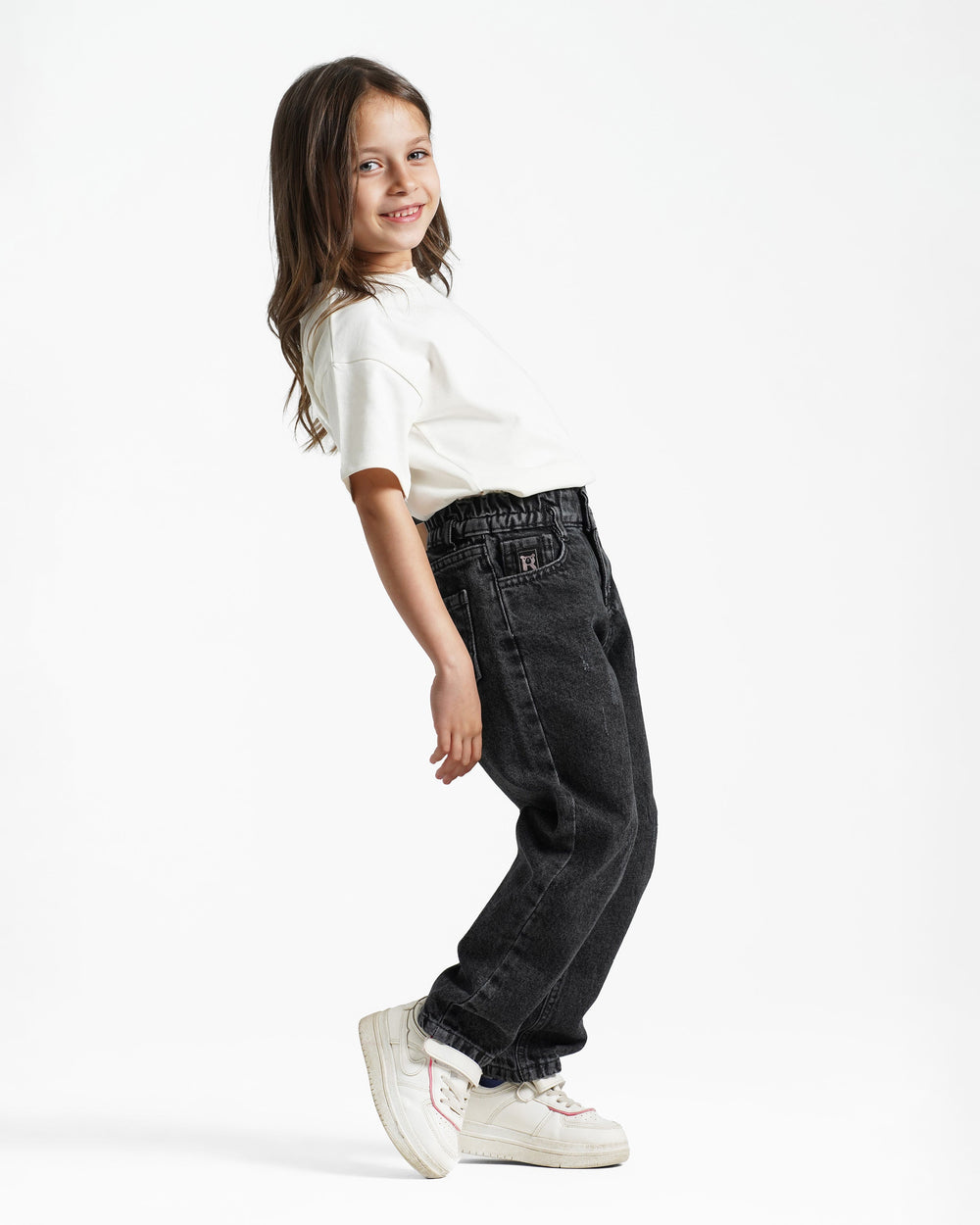 Girls Relaxed Fit Distressed Jeans | Black Wash - Remint Kids Fashion