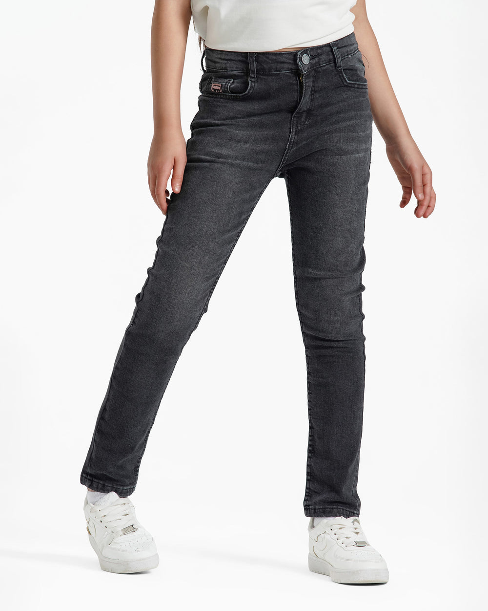 Girls Skinny Stretch Jeans | Black Wash - Remint Kids Fashion
