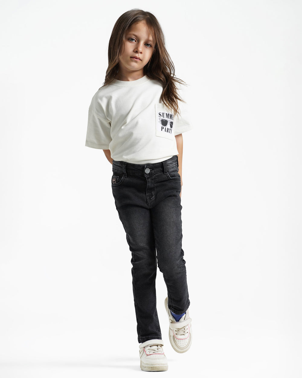 Girls Skinny Stretch Jeans | Black Wash - Remint Kids Fashion