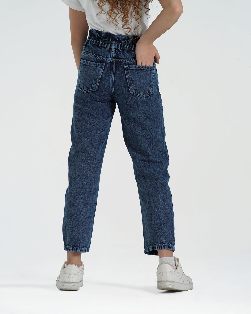 Girls High-Rise Elastic Waist Jeans | Dark Wash - Remint Kids Fashion