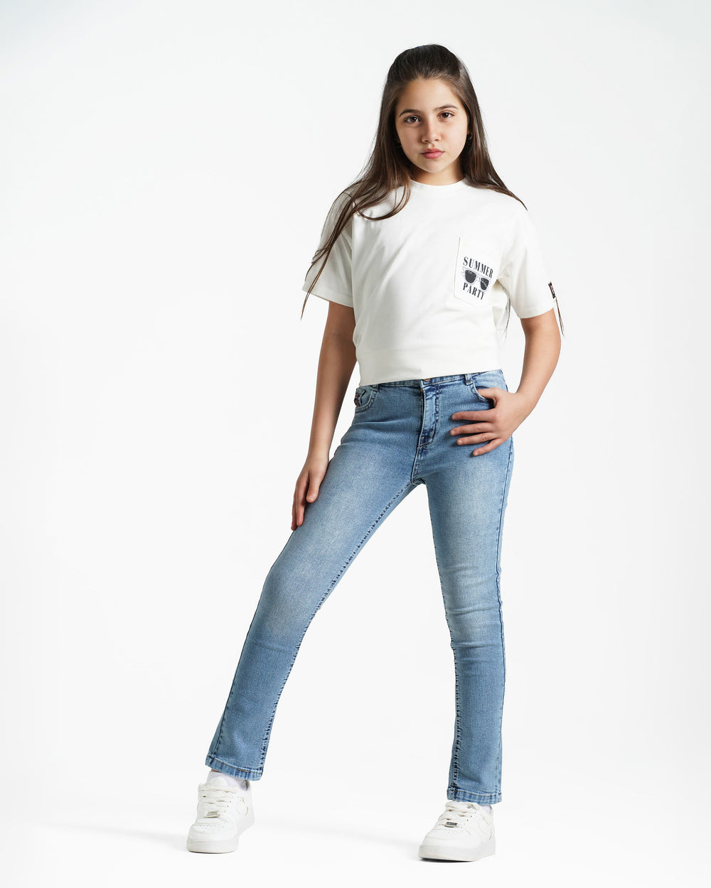 Girls Slim Fit Stretch Jeans | Light Wash - Remint Kids Fashion