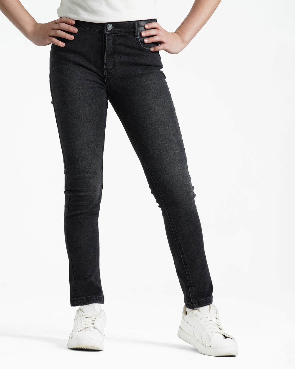 Girls Skinny Fit Stretch Jeans | Black Wash - Remint Kids Fashion