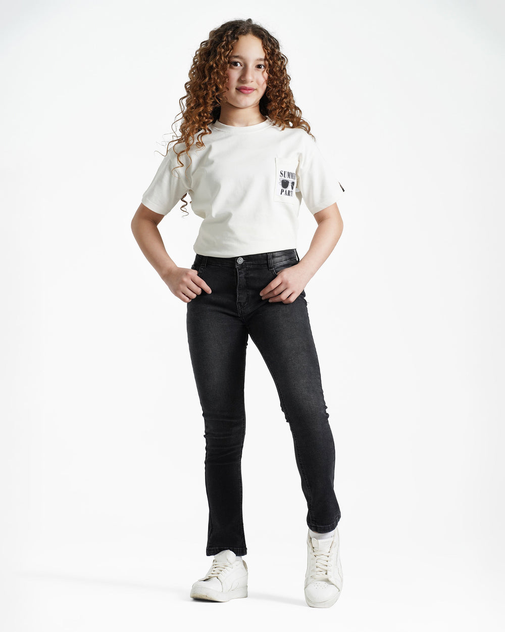 Girls Skinny Fit Stretch Jeans | Black Wash - Remint Kids Fashion