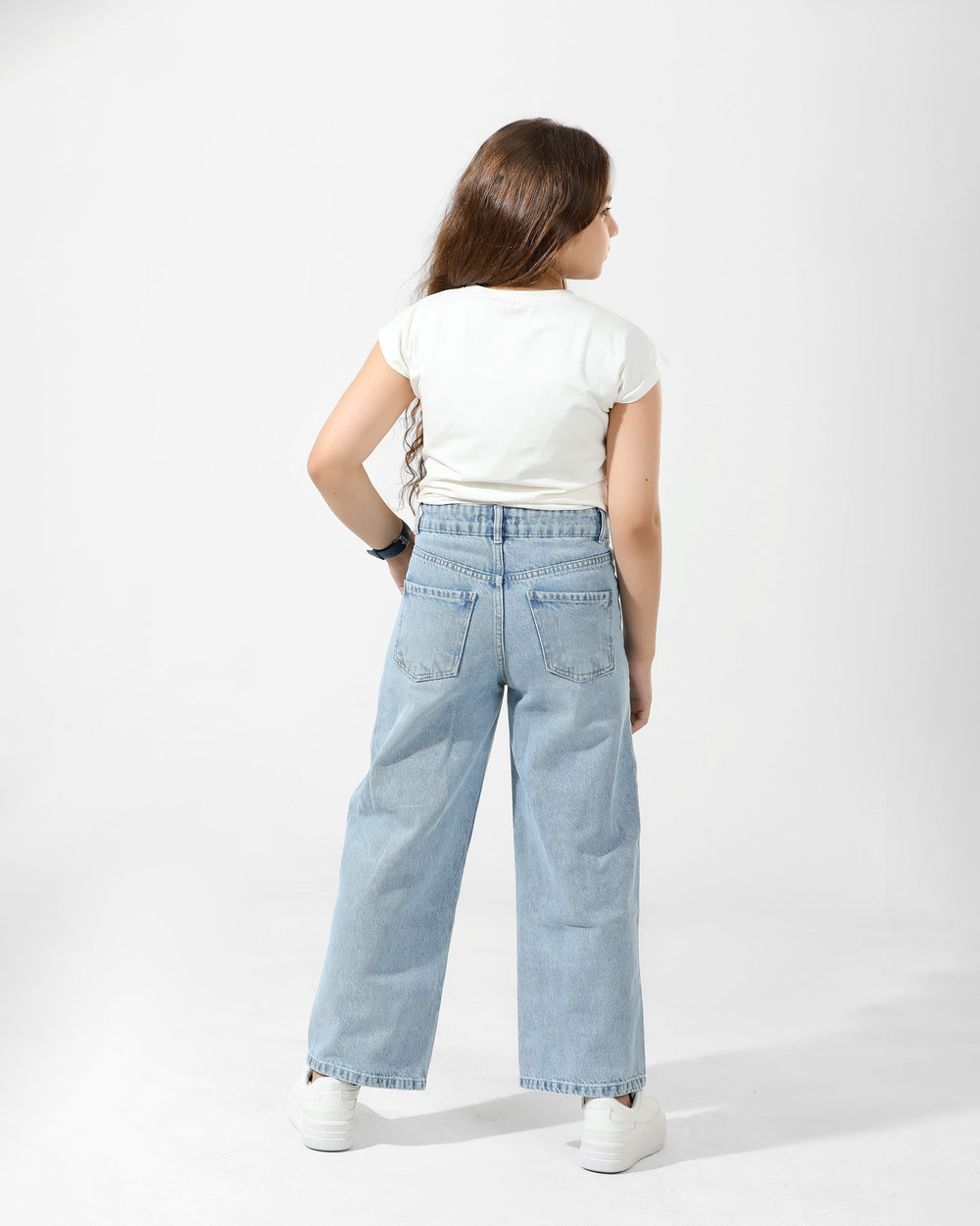 Girls High-Waist Wide-Leg Denim Jeans | Light Wash - Remint Kids Fashion