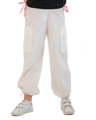 Girls Cargo Style Jogger Pants | Off-White - Remint Kids Fashion