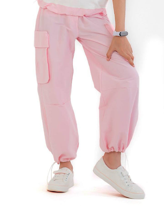 Girls Cargo Style Jogger Pants | Rose Pink - Remint Kids Fashion