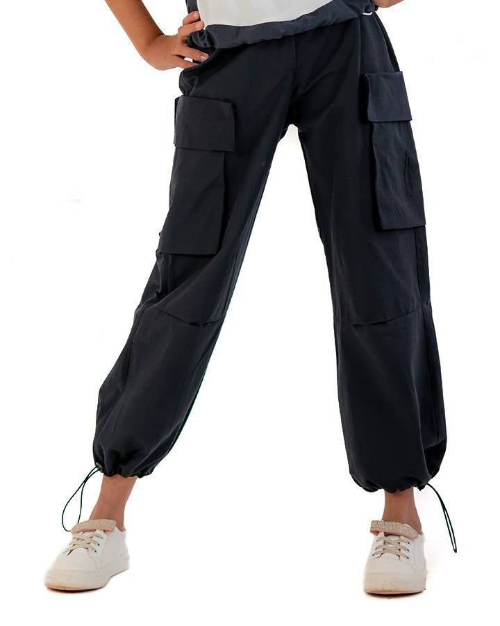 Girls Cargo Style Jogger Pants | Black - Remint Kids Fashion