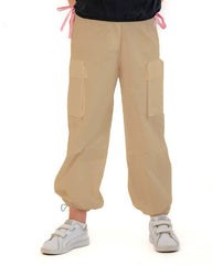 Girls Cargo Style Jogger Pants | Beige - Remint Kids Fashion