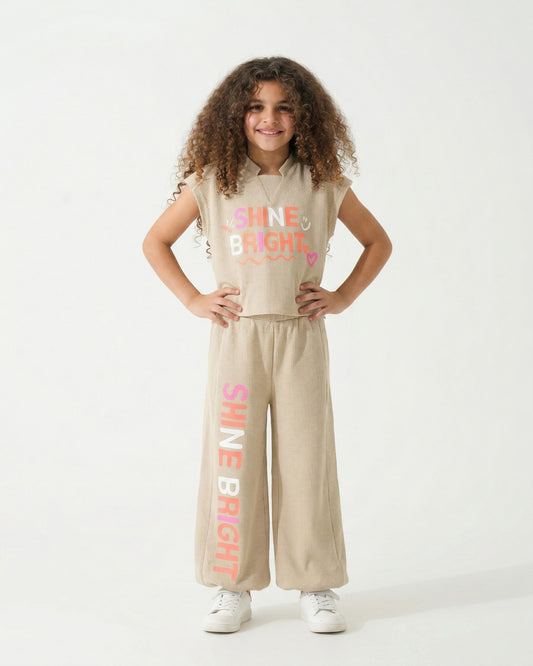 Girls Shine Bright Set | Beige - Remint Kids Fashion