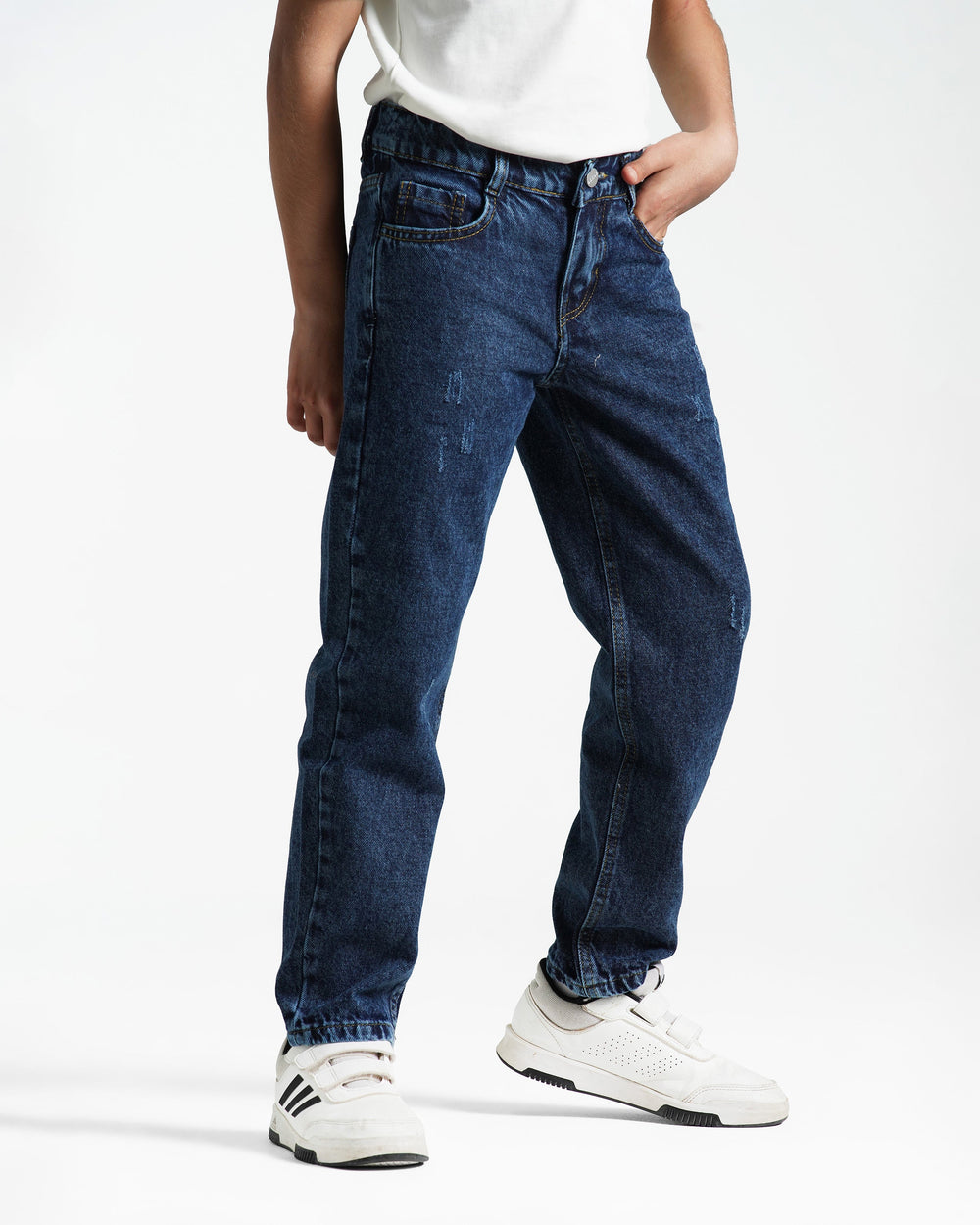 Boys Relaxed Fit Distressed Jeans | Dark Wash - Remint Kids Fashion
