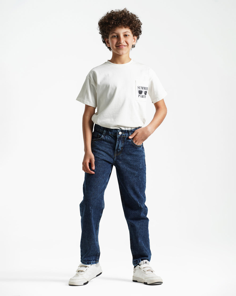 Boys Relaxed Fit Distressed Jeans | Dark Wash - Remint Kids Fashion